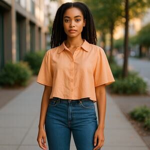 House of Harlow 1960 Chiffon Cropped Flowy Blouse and Bralette Set Peach S